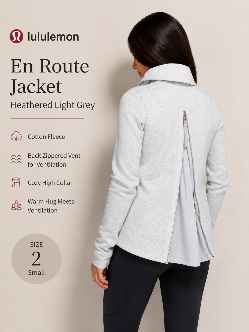 Lululemon En Route Jacket Heathered Light Grey Size 2